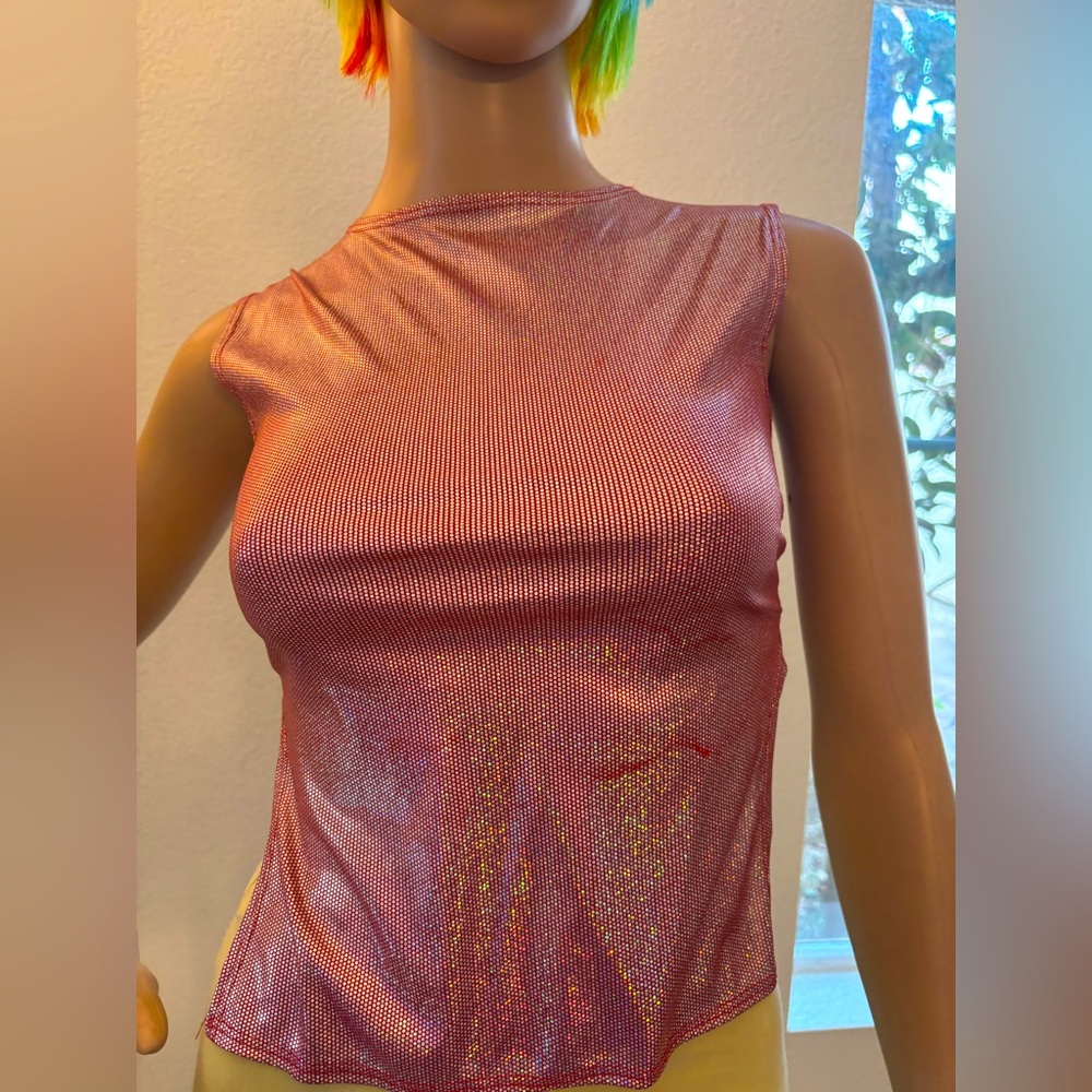Shimmering, Sexy, Backless with strings, Reddish/ Pink Sleeveless Top
